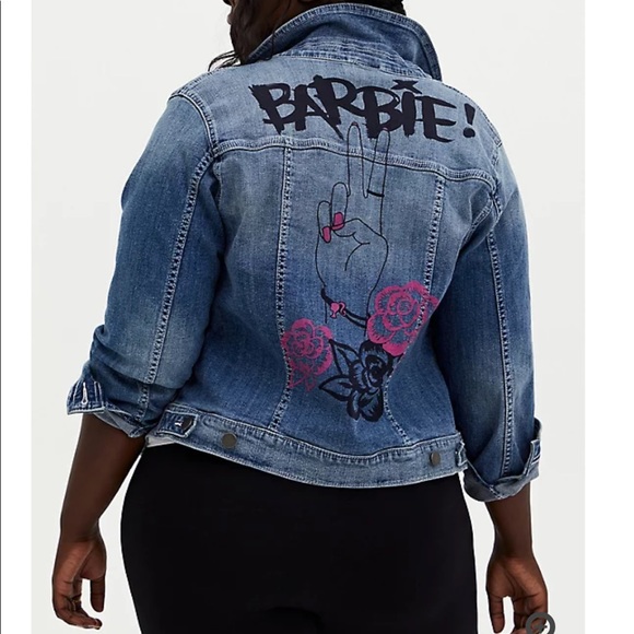 Barbie Peace Sign Denim Trucker Jacket - Picture 1 of 3